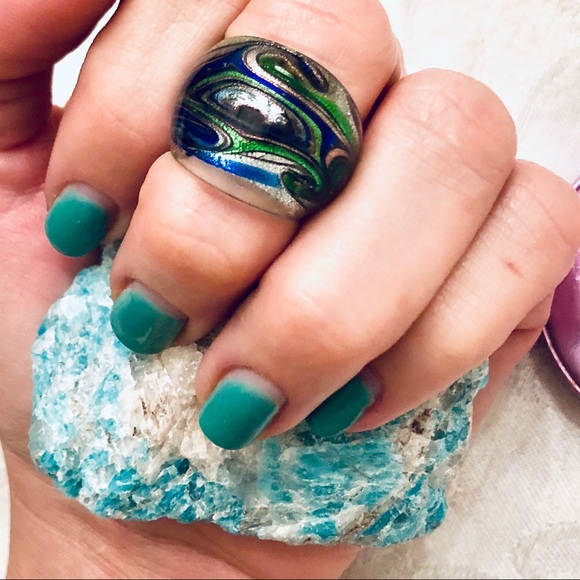 Blue&green glass ring - Picture 4 of 6